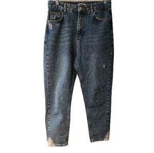 Let It Be Distressed Ankle Crop Blue Jeans High‎ Waist